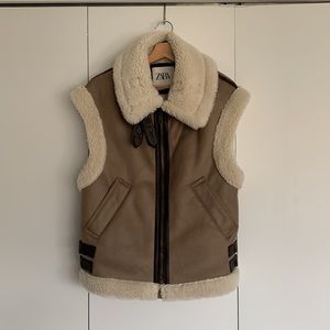 NEW Zara Shearling Suede oversized vest jacket